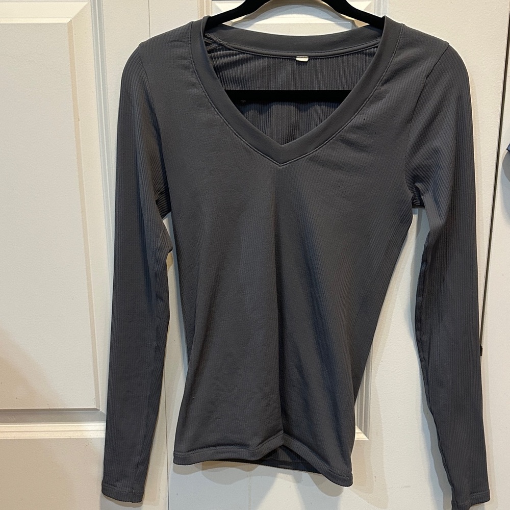 Blue/Gray Athleta Renew V-neck Ribbed Long Sleeve